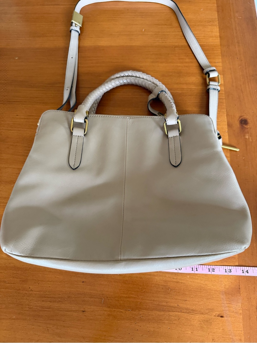 Elliott Lucca Taupe Leather Satchel with Braided Handles - Picture 8 of 11
